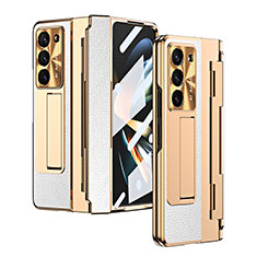 Coque Luxe Cuir et Plastique Housse Etui Mat ZL5 pour Samsung Galaxy Z Fold5 5G Blanc