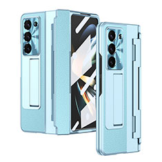 Coque Luxe Cuir et Plastique Housse Etui Mat ZL5 pour Samsung Galaxy Z Fold5 5G Bleu