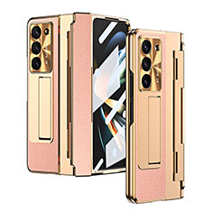 Coque Luxe Cuir et Plastique Housse Etui Mat ZL5 pour Samsung Galaxy Z Fold5 5G Or Rose