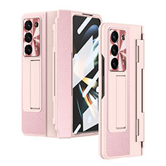 Coque Luxe Cuir et Plastique Housse Etui Mat ZL5 pour Samsung Galaxy Z Fold5 5G Rose