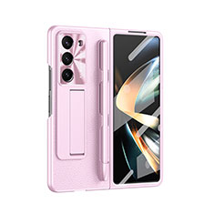 Coque Luxe Cuir et Plastique Housse Etui Mat ZL6 pour Samsung Galaxy Z Fold5 5G Or Rose