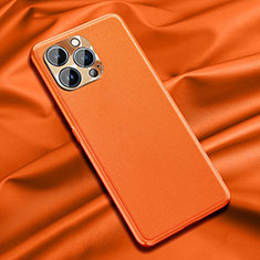 Coque Luxe Cuir Housse Etui A01 pour Apple iPhone 15 Pro Max Orange