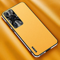 Coque Luxe Cuir Housse Etui AT2 pour Huawei P60 Pro Jaune