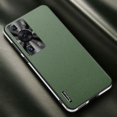 Coque Luxe Cuir Housse Etui AT2 pour Huawei P60 Vert