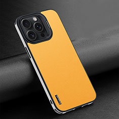 Coque Luxe Cuir Housse Etui AT4 pour Apple iPhone 15 Pro Jaune