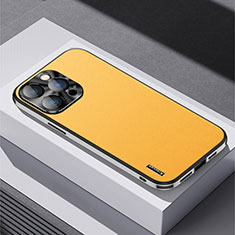 Coque Luxe Cuir Housse Etui AT5 pour Apple iPhone 16 Pro Max Jaune