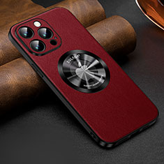 Coque Luxe Cuir Housse Etui avec Mag-Safe Magnetic Magnetique LD2 pour Apple iPhone 13 Pro Rouge