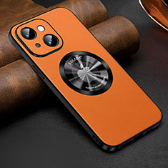 Coque Luxe Cuir Housse Etui avec Mag-Safe Magnetic Magnetique LD2 pour Apple iPhone 15 Plus Orange