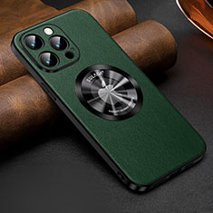 Coque Luxe Cuir Housse Etui avec Mag-Safe Magnetic Magnetique LD2 pour Apple iPhone 15 Pro Vert