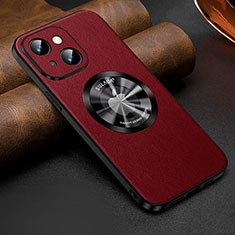 Coque Luxe Cuir Housse Etui avec Mag-Safe Magnetic Magnetique LD2 pour Apple iPhone 15 Rouge