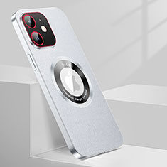 Coque Luxe Cuir Housse Etui avec Mag-Safe Magnetic Magnetique QC1 pour Apple iPhone 12 Argent