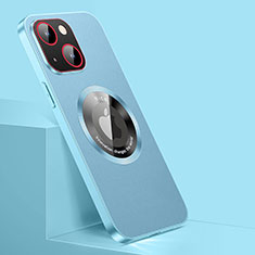 Coque Luxe Cuir Housse Etui avec Mag-Safe Magnetic Magnetique QC1 pour Apple iPhone 15 Plus Bleu Ciel