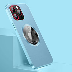 Coque Luxe Cuir Housse Etui avec Mag-Safe Magnetic Magnetique QC1 pour Apple iPhone 15 Pro Max Bleu Ciel