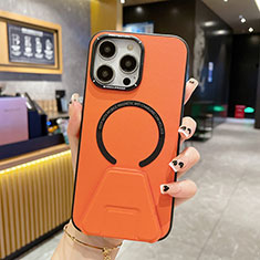 Coque Luxe Cuir Housse Etui avec Mag-Safe Magnetic Magnetique QC2 pour Apple iPhone 15 Pro Max Orange