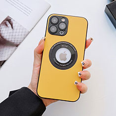 Coque Luxe Cuir Housse Etui avec Mag-Safe Magnetic Magnetique QC3 pour Apple iPhone 15 Pro Max Jaune