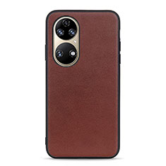 Coque Luxe Cuir Housse Etui B01H pour Huawei P50 Marron