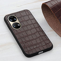 Coque Luxe Cuir Housse Etui B04H pour Huawei P50e Marron