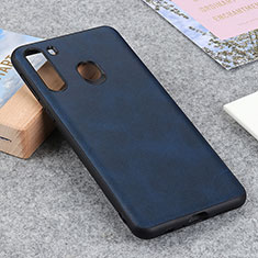 Coque Luxe Cuir Housse Etui B08H pour Samsung Galaxy A21 Bleu