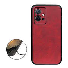 Coque Luxe Cuir Housse Etui B08H pour Vivo T1 5G India Rouge