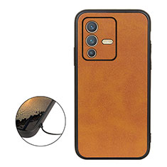 Coque Luxe Cuir Housse Etui B08H pour Vivo V23 5G Marron