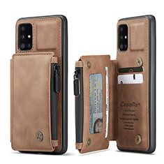 Coque Luxe Cuir Housse Etui C01S pour Samsung Galaxy M40S Brun Clair