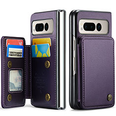 Coque Luxe Cuir Housse Etui C02S pour Google Pixel Fold 5G Violet