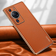 Coque Luxe Cuir Housse Etui LD1 pour Huawei P60 Orange