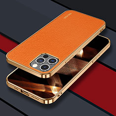 Coque Luxe Cuir Housse Etui LD3 pour Apple iPhone 15 Pro Orange