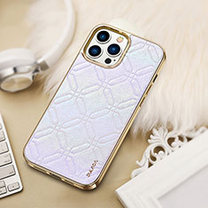 Coque Luxe Cuir Housse Etui LD4 pour Apple iPhone 13 Pro Max Argent