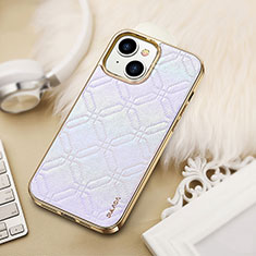 Coque Luxe Cuir Housse Etui LD4 pour Apple iPhone 15 Argent