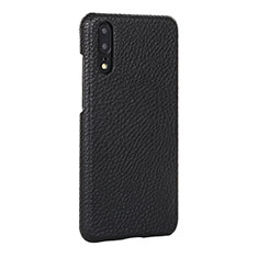 Coque Luxe Cuir Housse Etui P01 pour Huawei P20 Noir