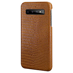 Coque Luxe Cuir Housse Etui P02 pour Samsung Galaxy S10 Plus Marron