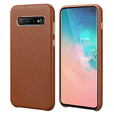 Coque Luxe Cuir Housse Etui P03 pour Samsung Galaxy S10 Marron