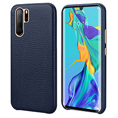 Coque Luxe Cuir Housse Etui P04 pour Huawei P30 Pro Bleu