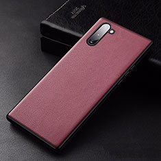 Coque Luxe Cuir Housse Etui pour Samsung Galaxy Note 10 Vin Rouge