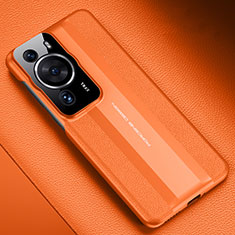 Coque Luxe Cuir Housse Etui QK3 pour Huawei P60 Orange