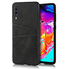 Coque Luxe Cuir Housse Etui R01 pour Samsung Galaxy A70 Noir