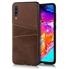 Coque Luxe Cuir Housse Etui R01 pour Samsung Galaxy A70S Marron