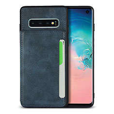 Coque Luxe Cuir Housse Etui R01 pour Samsung Galaxy S10 Bleu