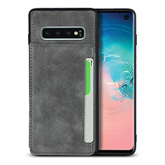 Coque Luxe Cuir Housse Etui R01 pour Samsung Galaxy S10 Gris