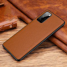 Coque Luxe Cuir Housse Etui R02 pour Huawei Honor V30 Pro 5G Marron