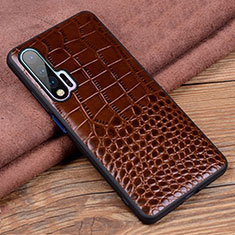 Coque Luxe Cuir Housse Etui R02 pour Huawei Nova 6 5G Marron