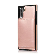Coque Luxe Cuir Housse Etui R02 pour Samsung Galaxy Note 10 Or Rose