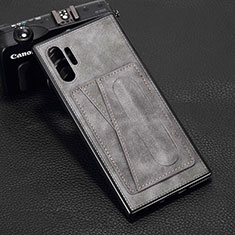 Coque Luxe Cuir Housse Etui R02 pour Samsung Galaxy Note 10 Plus 5G Gris