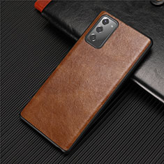 Coque Luxe Cuir Housse Etui R02 pour Samsung Galaxy Note 20 5G Marron