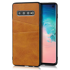 Coque Luxe Cuir Housse Etui R02 pour Samsung Galaxy S10 Orange