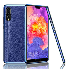 Coque Luxe Cuir Housse Etui R04 pour Huawei P20 Pro Bleu