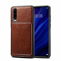 Coque Luxe Cuir Housse Etui R05 pour Huawei P30 Marron