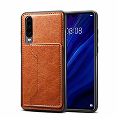 Coque Luxe Cuir Housse Etui R05 pour Huawei P30 Orange