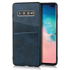 Coque Luxe Cuir Housse Etui R06 pour Samsung Galaxy S10 Plus Bleu